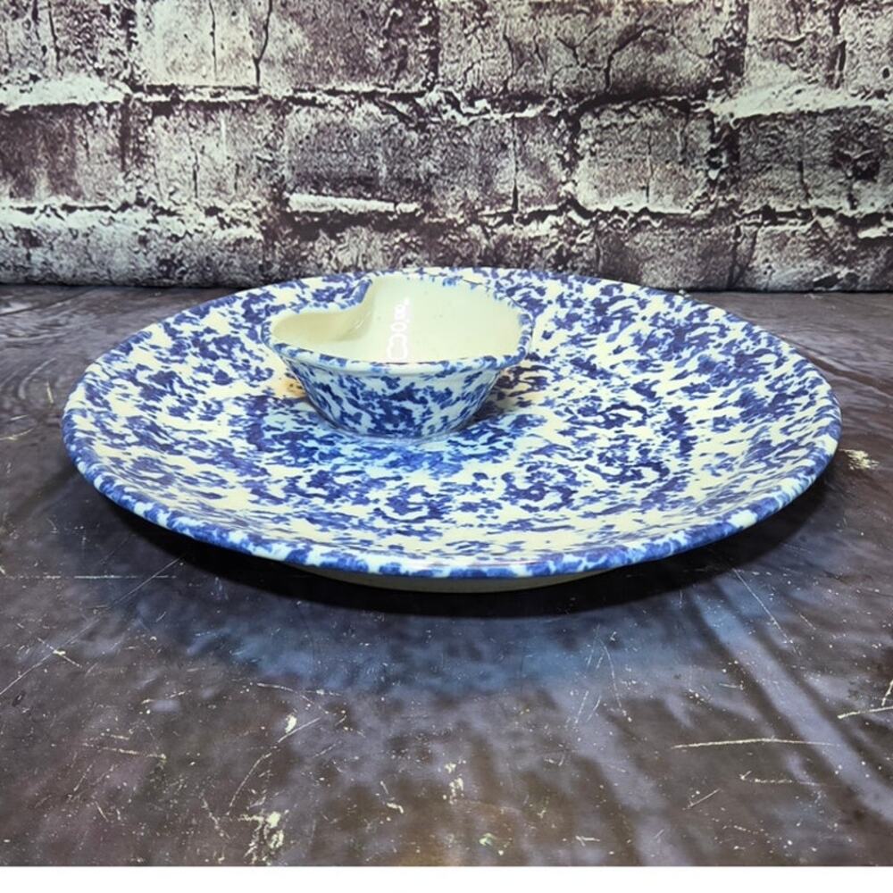 Vintage Blue and white Ceramic Chip and dip Serving Platter